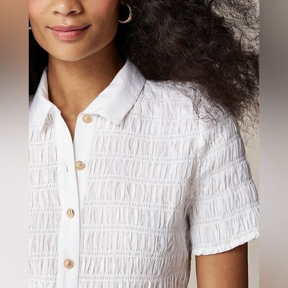 NWT J. Crew Smocked button-up shirt in cotton-blend voile - Picture 3 of 10